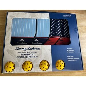 NEW Tommy Bahama Pickleball Set 4‎ Wood Paddles with 4 Yellow Game Balls 🥒🎾